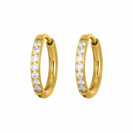 Gold-plated titanium zirconia hoop earrings, 2 mm (Titanium G23) - Ninja.fi