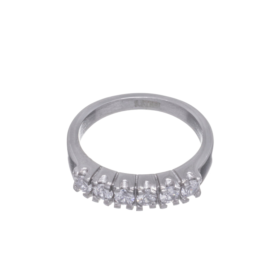 Zirconia steel ring with 6 zirconia stones in a row (Steel 316L)