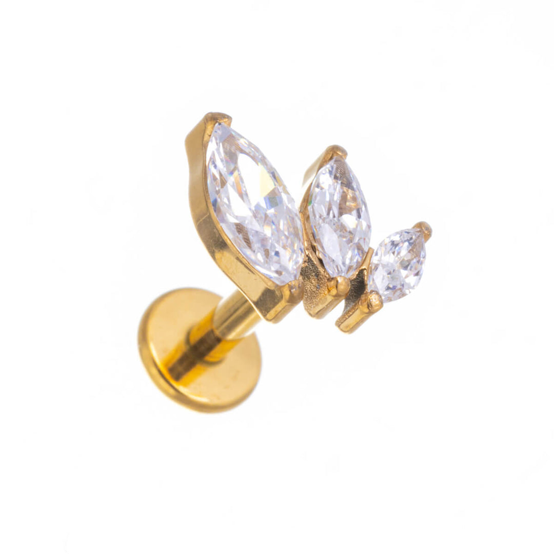 Zirconia marquise gold bracelet with titanium labret 1.2mm (PVD Titanium G23)