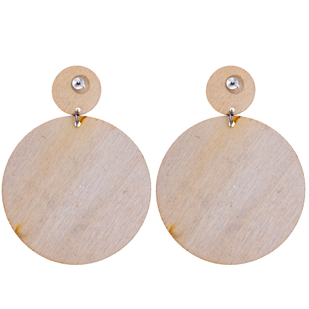 Wooden hanging earrings with fractal patterning