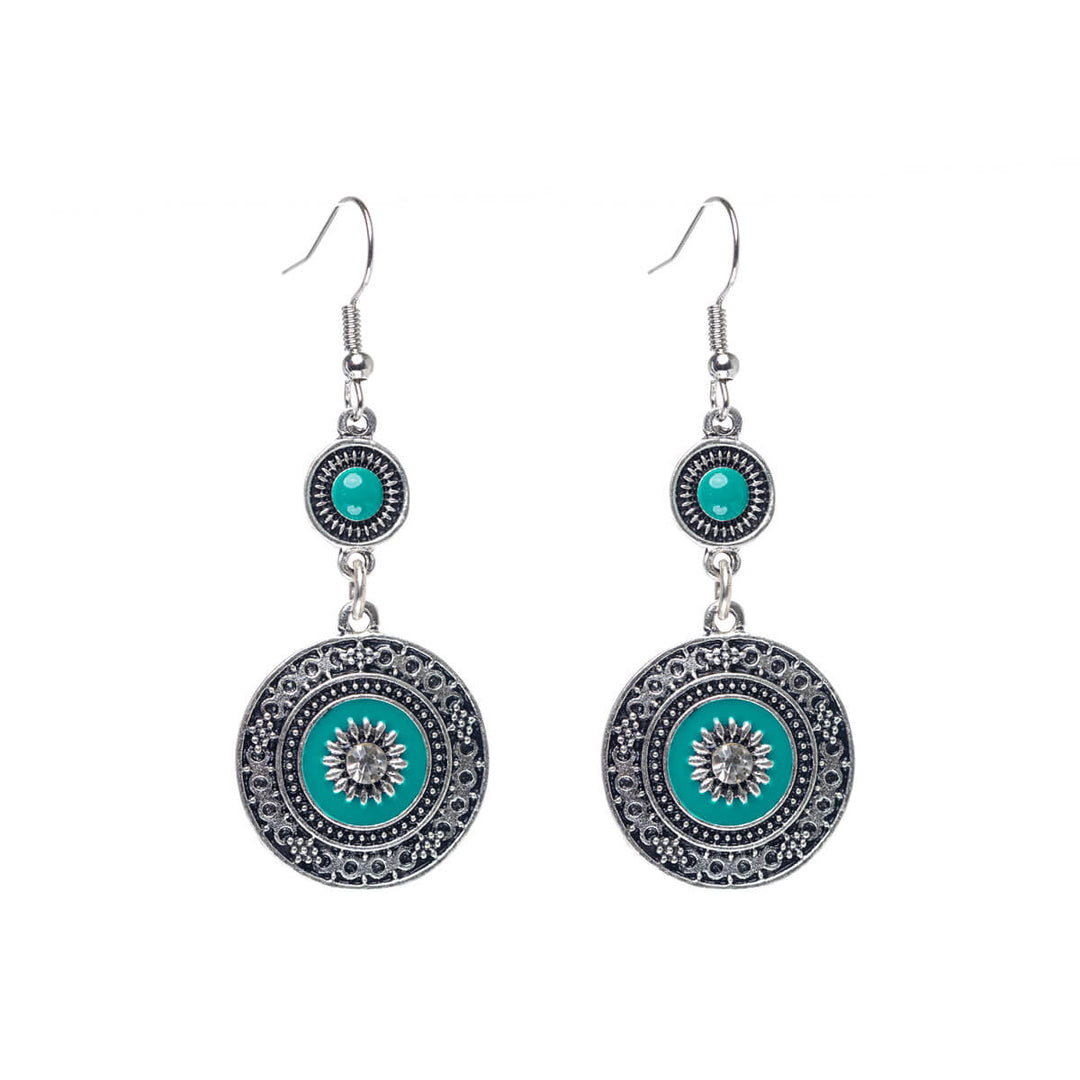 Hanging ethno earrings with glass stone