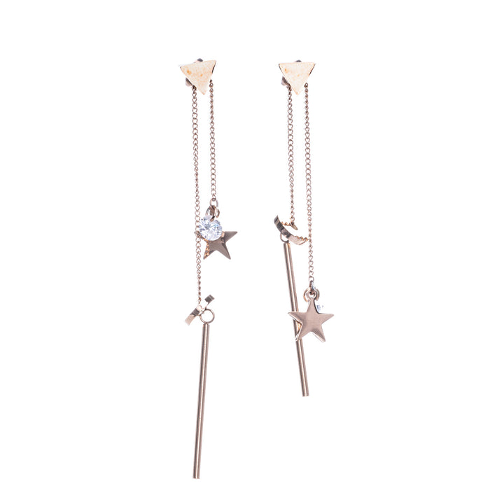 Hanging chain earrings with zirconia and stars (Steel 316L)