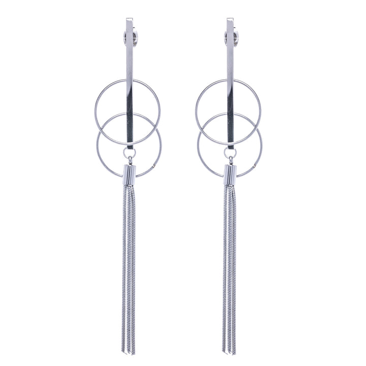 Steel pillar and tassels hanging earrings (Steel 316L)