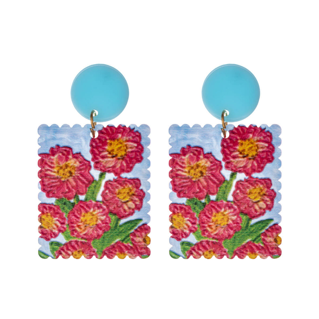 Hanging rectangular flower earrings