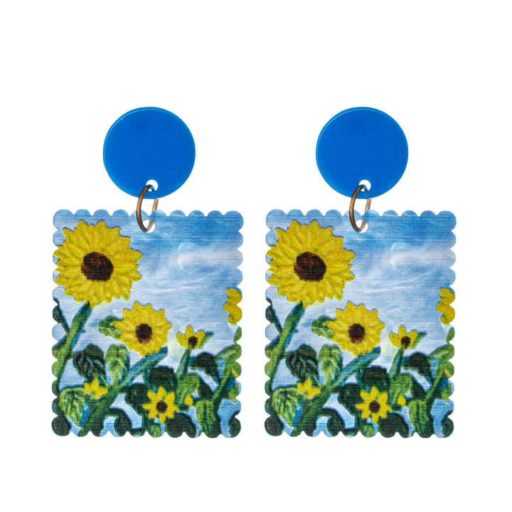 Hanging rectangular flower earrings