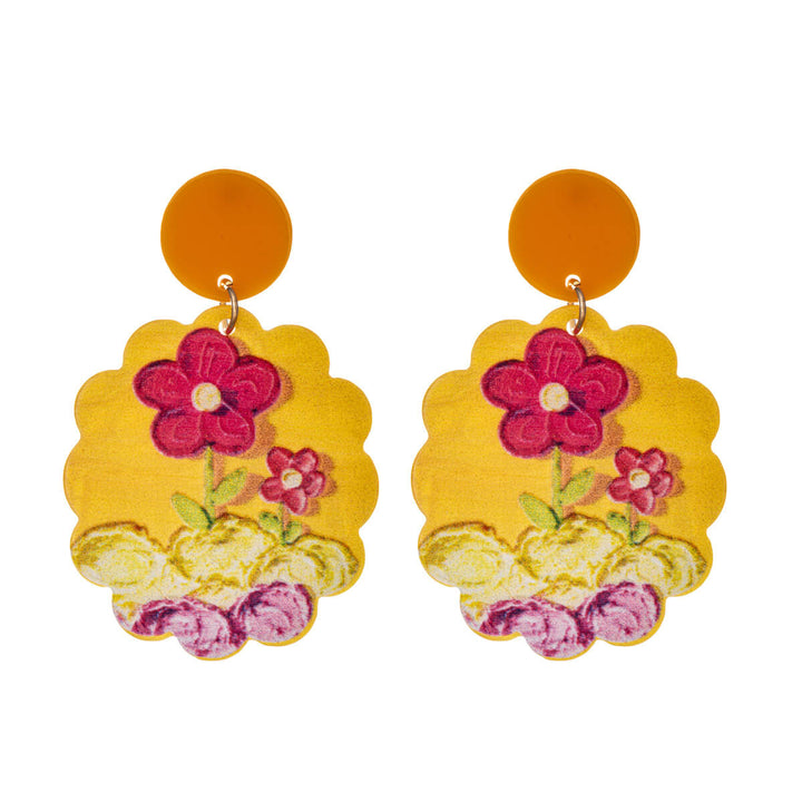 Hanging round flower earrings