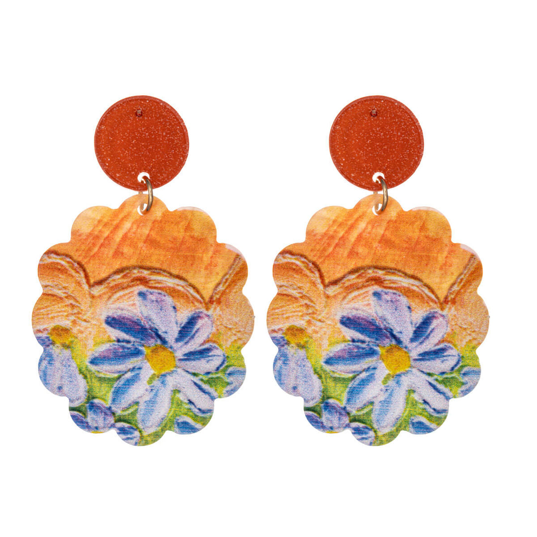 Hanging round flower earrings