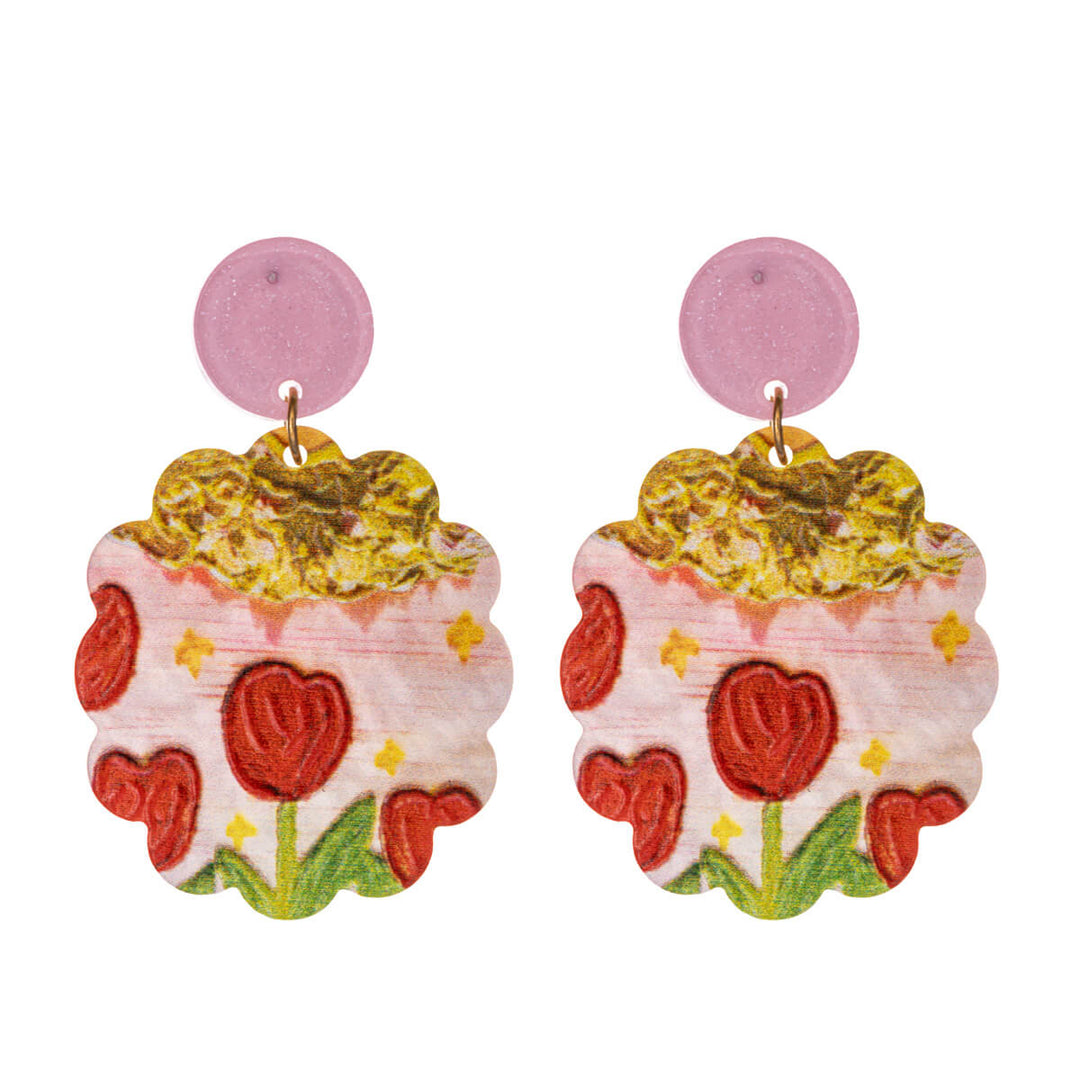 Hanging round flower earrings