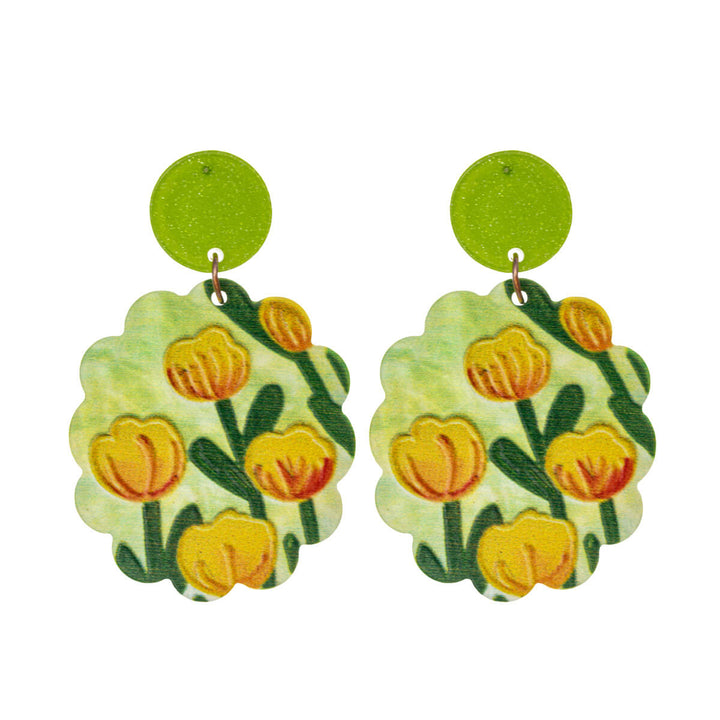 Hanging round flower earrings