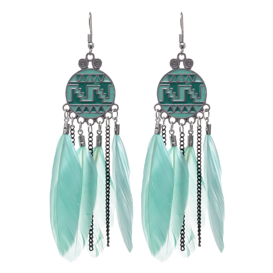 Big feather earrings with chains