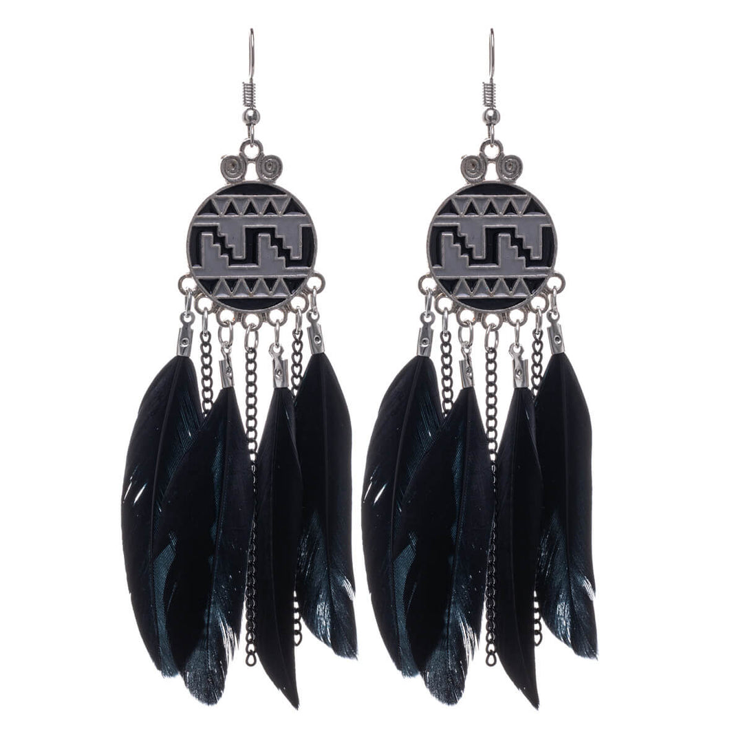 Big feather earrings with chains