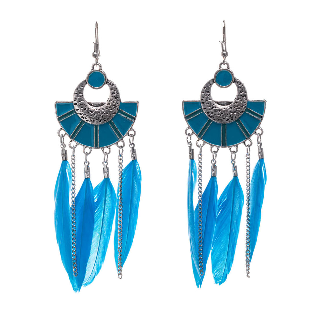 Big feather earrings with chains