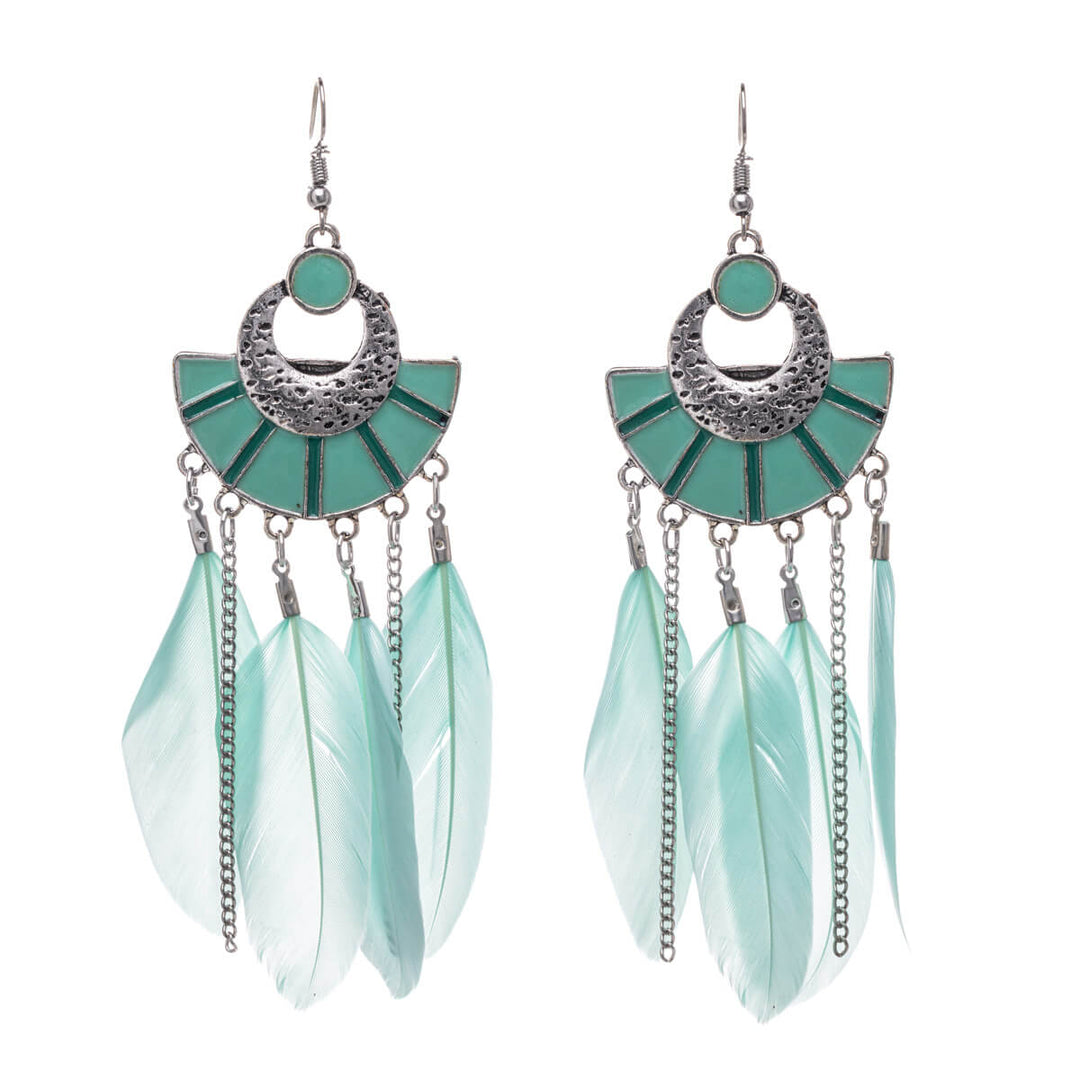 Big feather earrings with chains