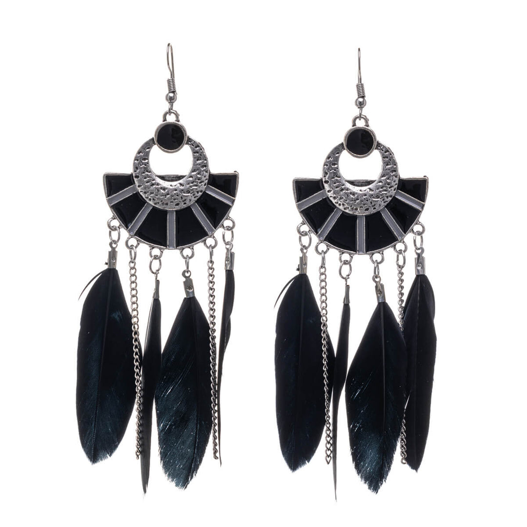 Big feather earrings with chains