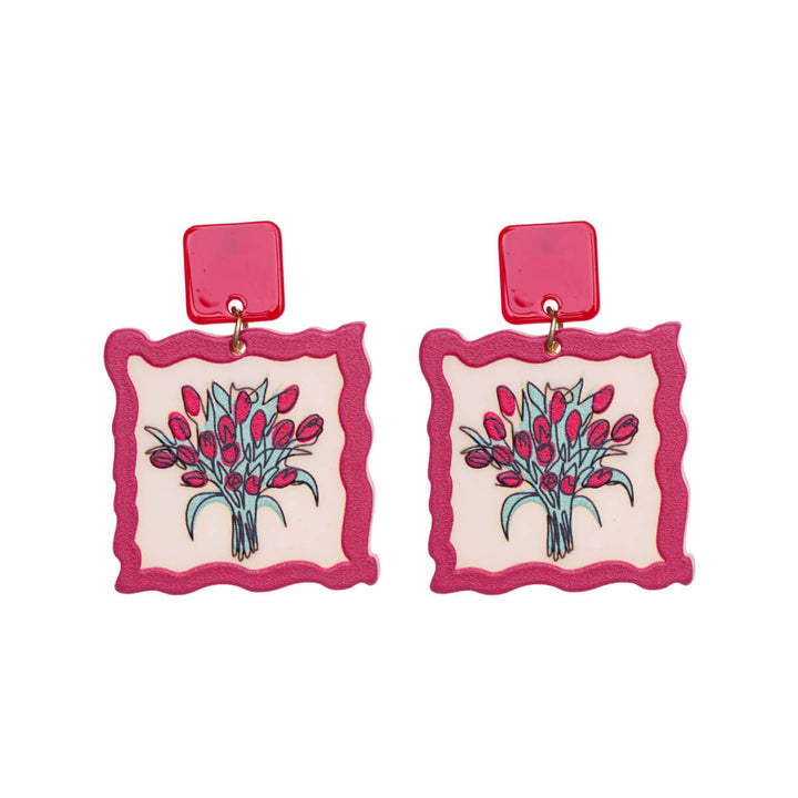 Plastic hanging flower earrings