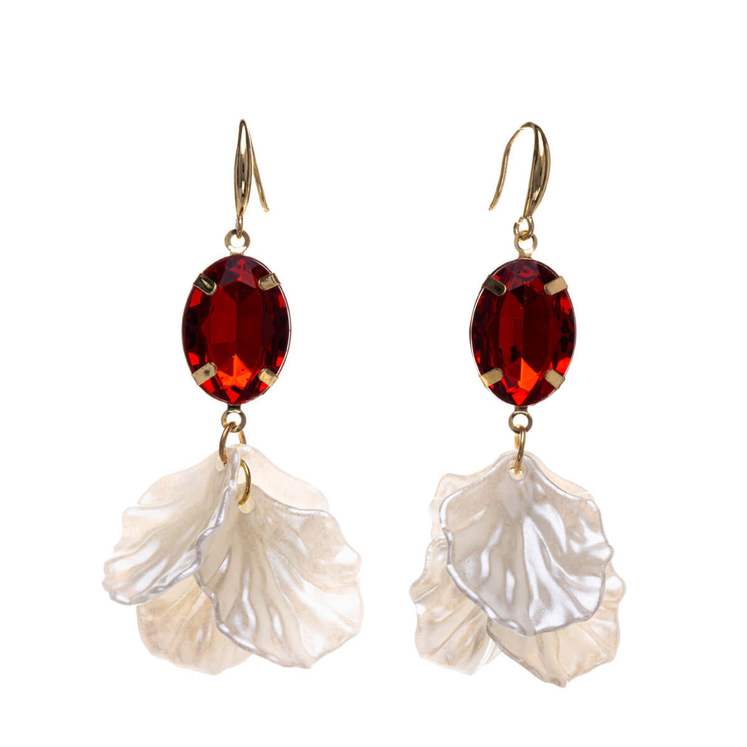 Hanging bead leaf earrings with oval stone