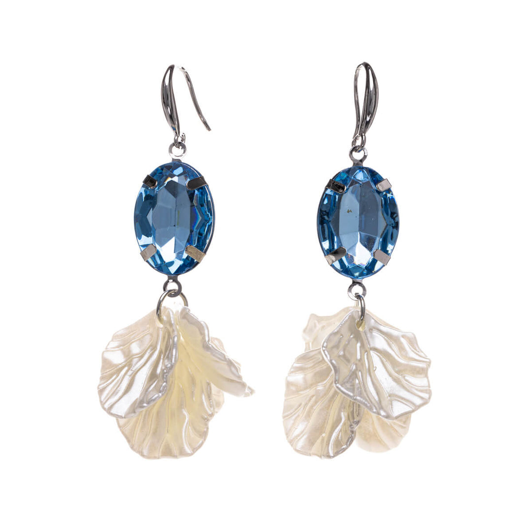 Hanging bead leaf earrings with oval stone