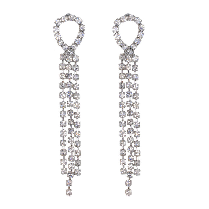 Drei Reihen von hängenden Strass-Ohrringen