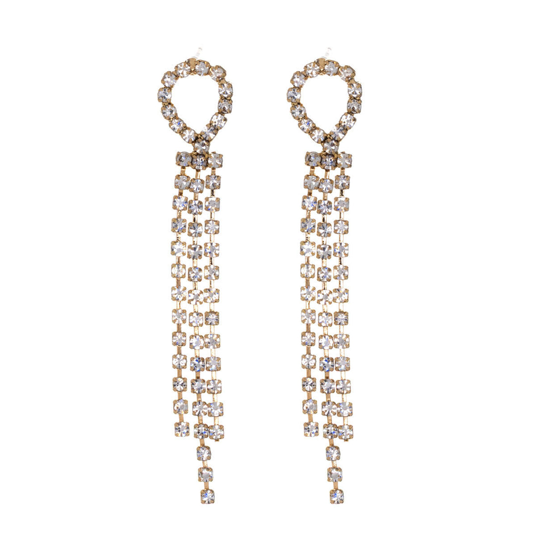 Drei Reihen von hängenden Strass-Ohrringen