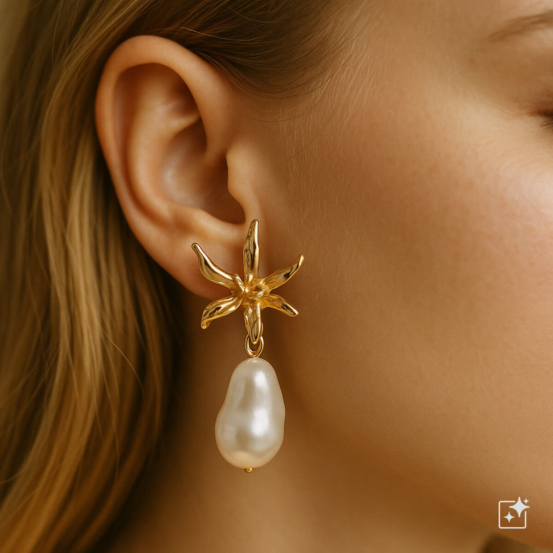 Blumenohrringe mit Perlenanhänger