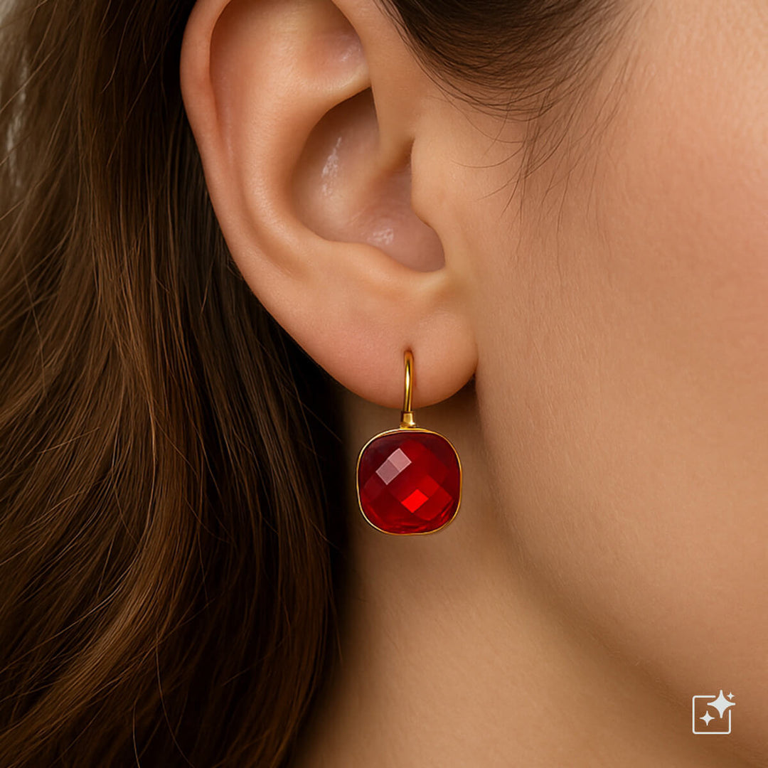 Hängende Party-Ohrringe mit quadratischem Stein (Stahl 316L)