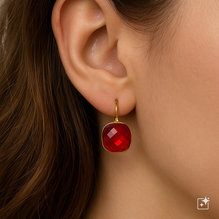 Hängende Party-Ohrringe mit quadratischem Stein (Stahl 316L)