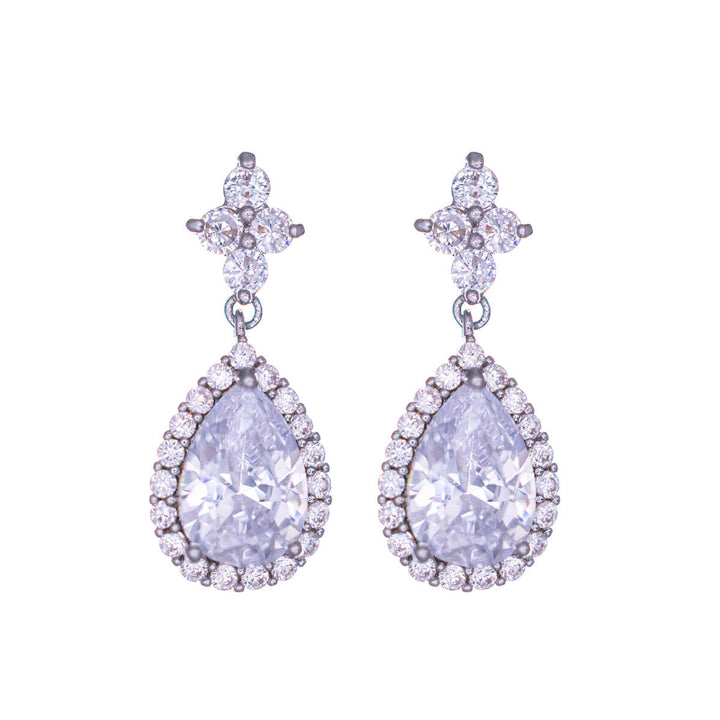 Two-piece teardrop-shaped zirconia party earrings