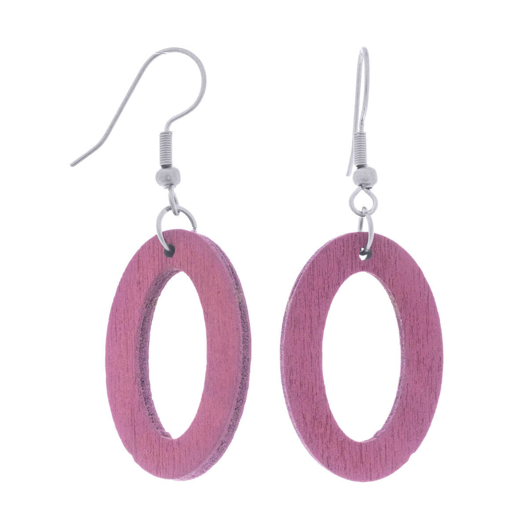 Wooden oval earrings - surgical steel (316L)