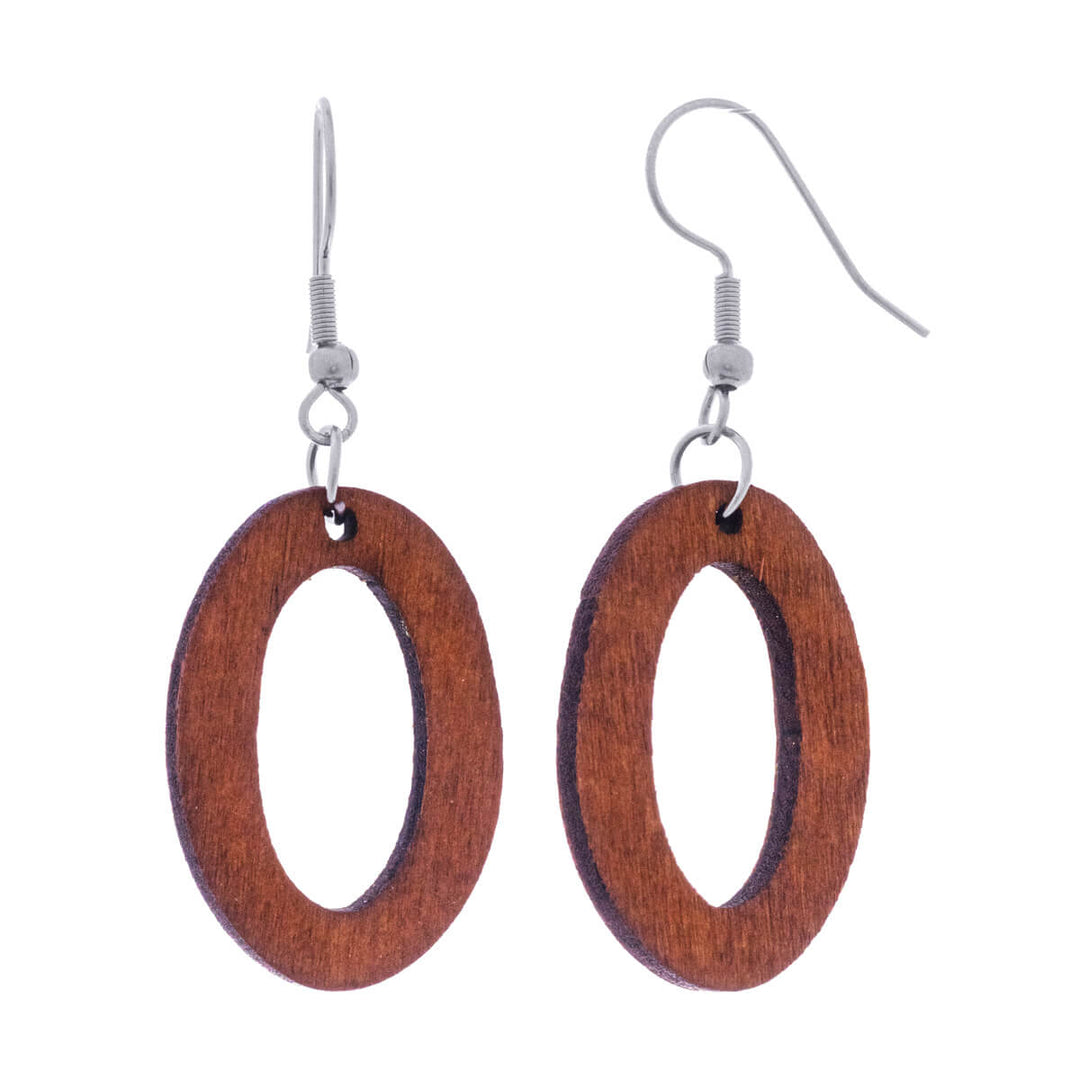 Wooden oval earrings - surgical steel (316L)