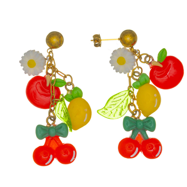 Värikkäät hedelmä- ja kukkakorvakorut – roikkuvat kirurginterästä