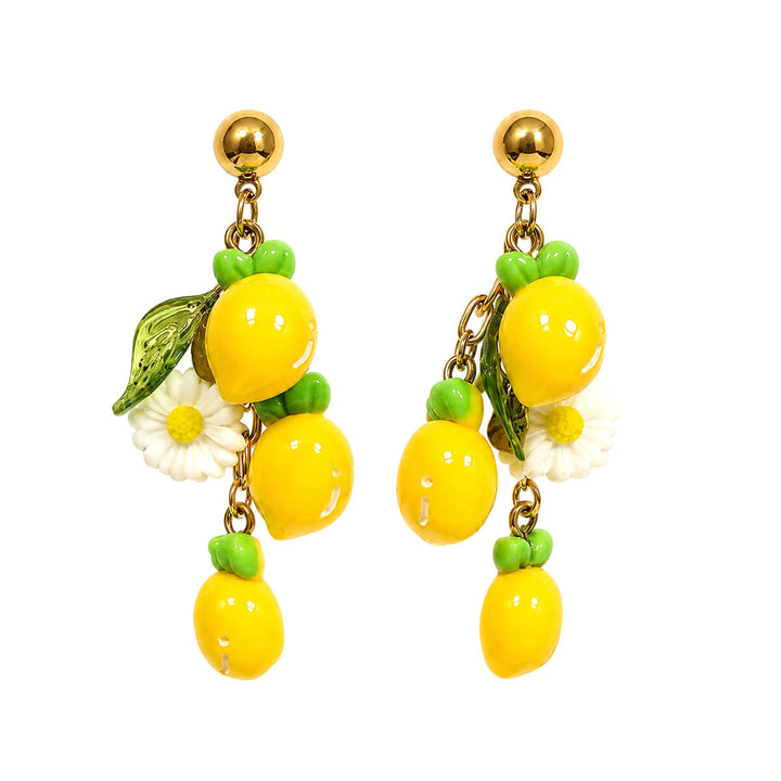 Colorful lemon and flower earrings – made of surgical steel