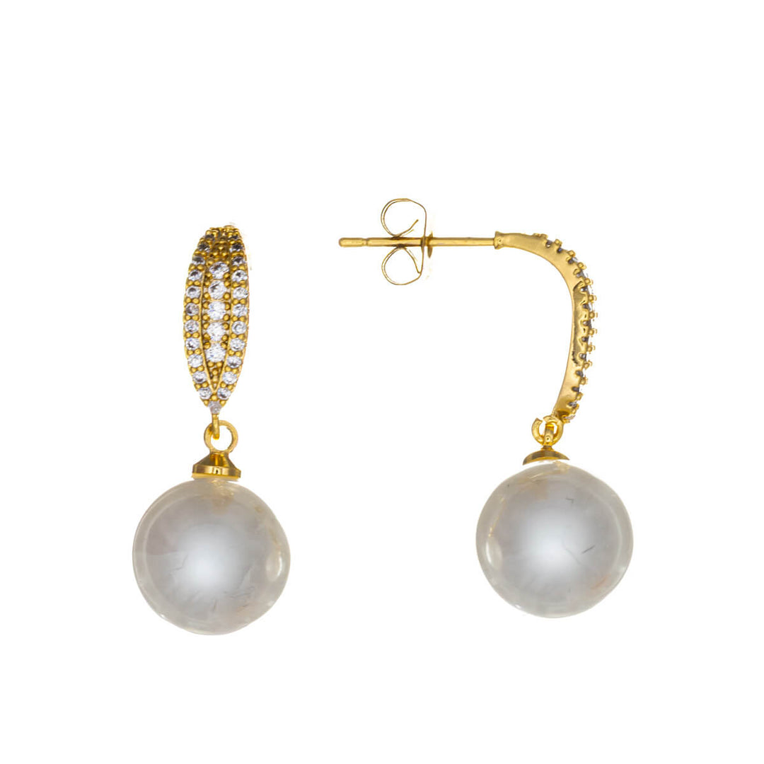 Pearl earrings with cubic zirconia – curved Drop earrings