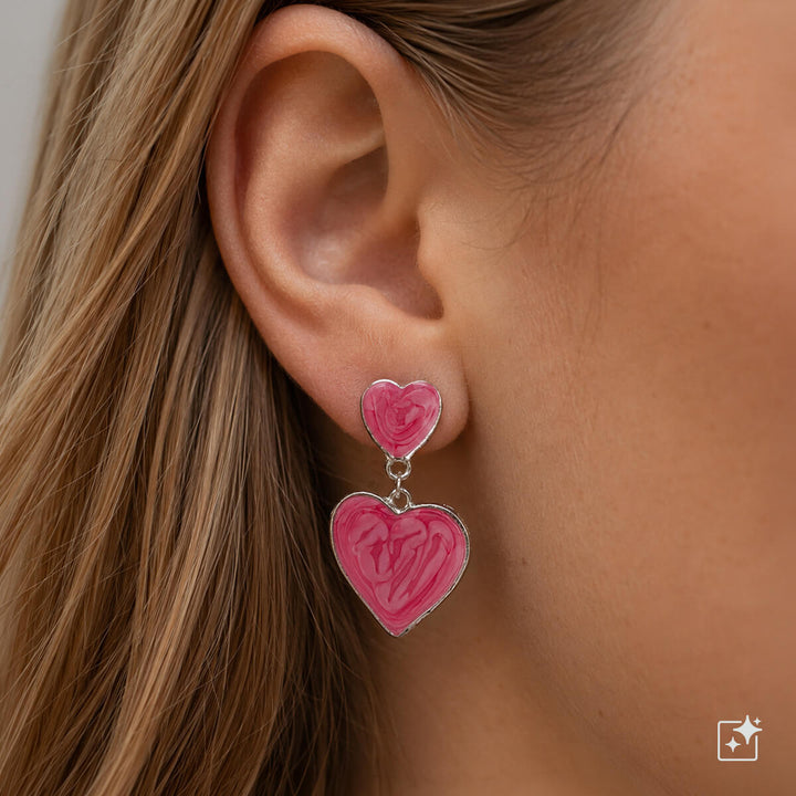 Colorful dangling heart earrings