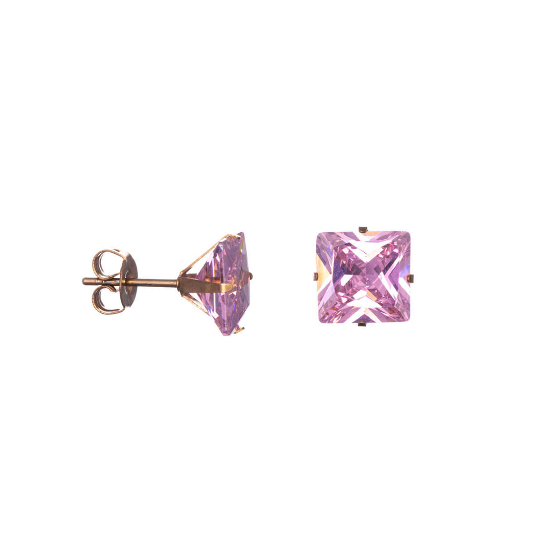 Zirconia square earrings 9mm (18K Steel 316L)