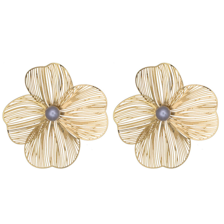 Steel flower earrings with bead (Steel 316L)