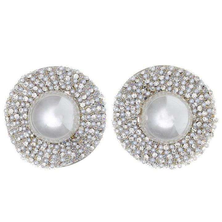 Large flat pearl earrings with rhinestones