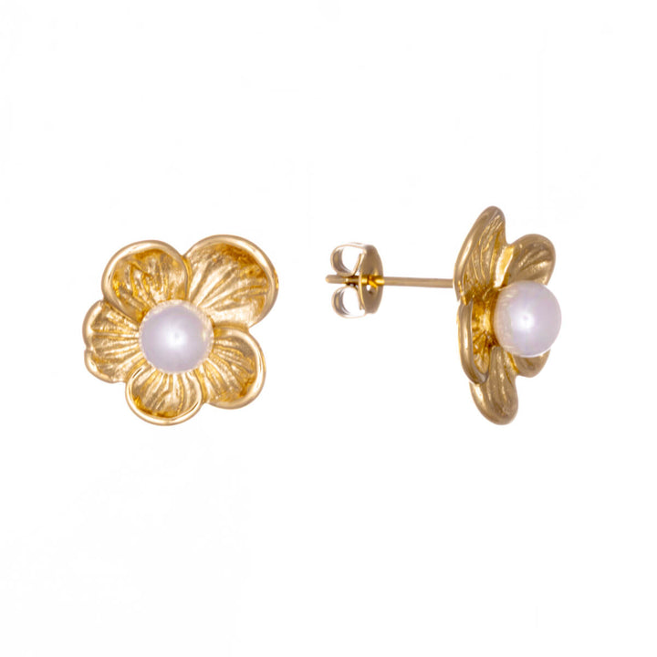 Delicate flower earring with pearl (316L steel)