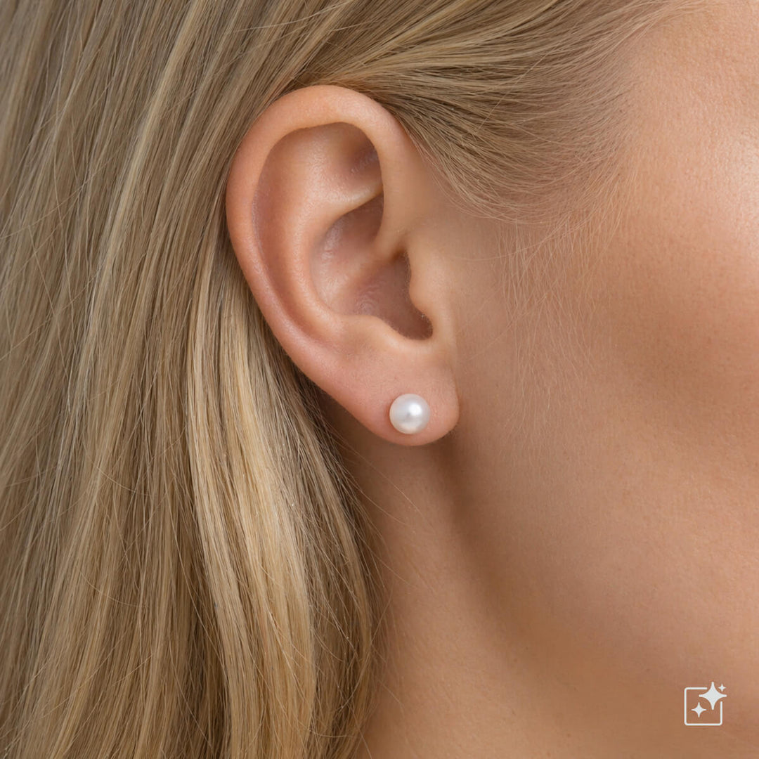 Aidot Helmikorvakorut 8mm – Makeanveden Helmi (Titaani G23)