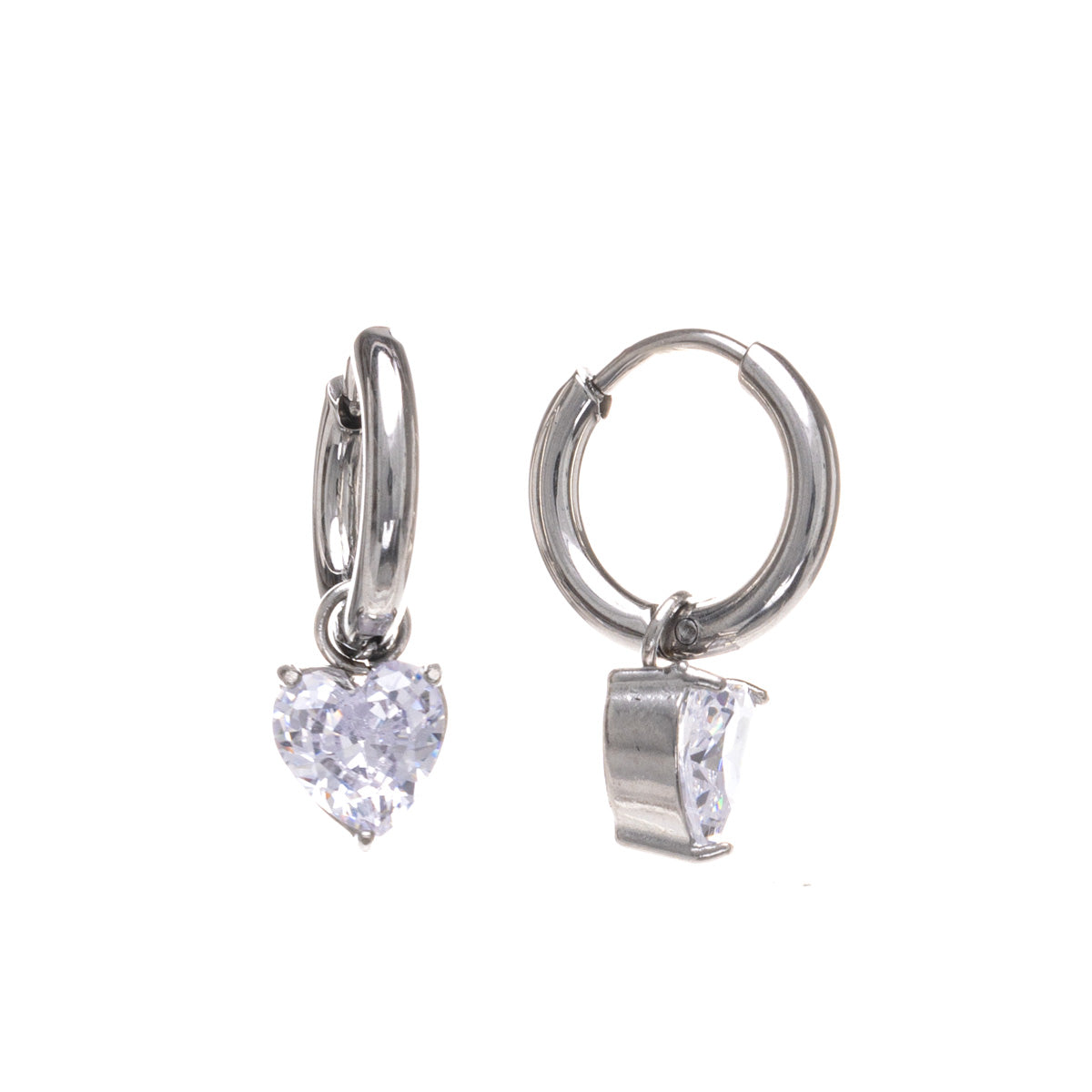Glass heart pendant earrings steel ring earrings