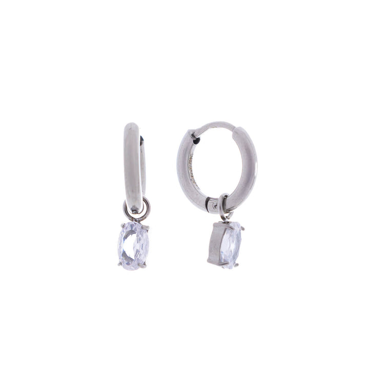 Oval glass stone pendant earrings steel earrings (Steel 316L)