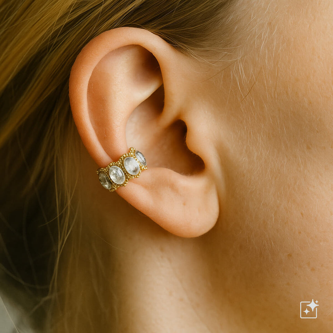 Oval stoneware rustic ear cuff