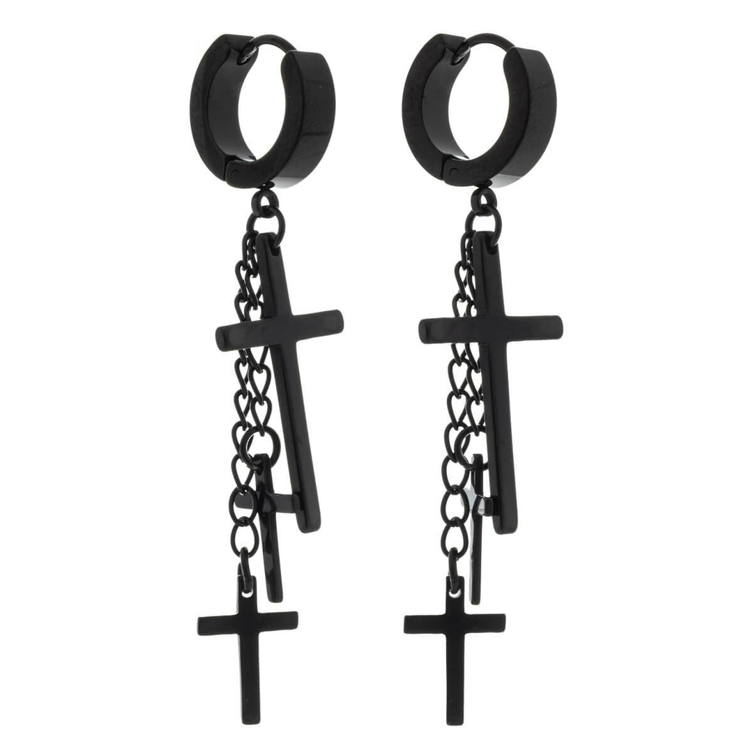 Dangle earring with crosses & chains - surgical steel (316L)