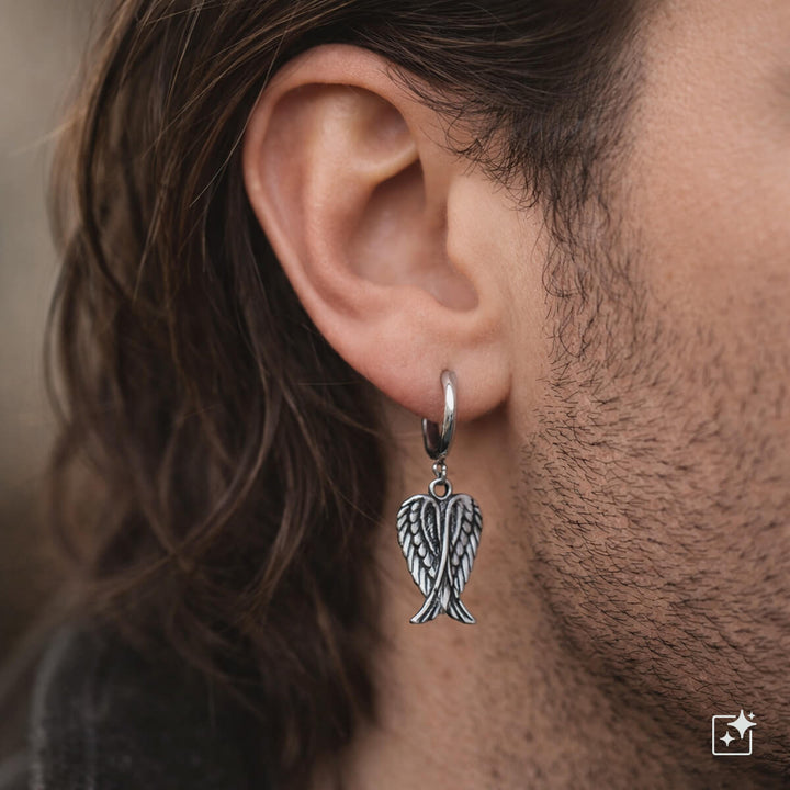 Crossed angel wings in ear rings – surgical steel (316L)