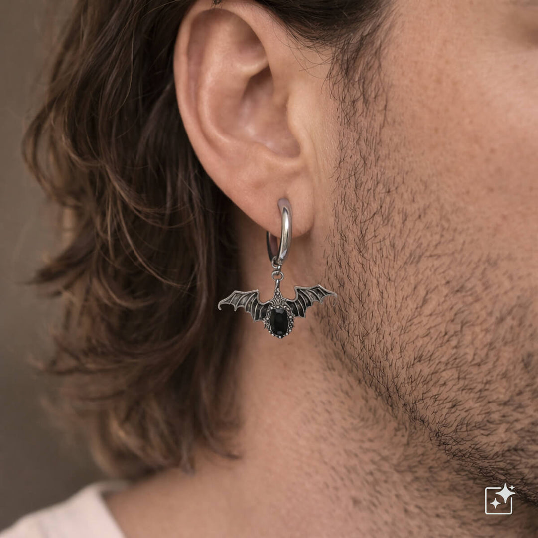 Fledermaus-Ohrringe mit schwarzem Stein – Chirurgenstahl (316L)