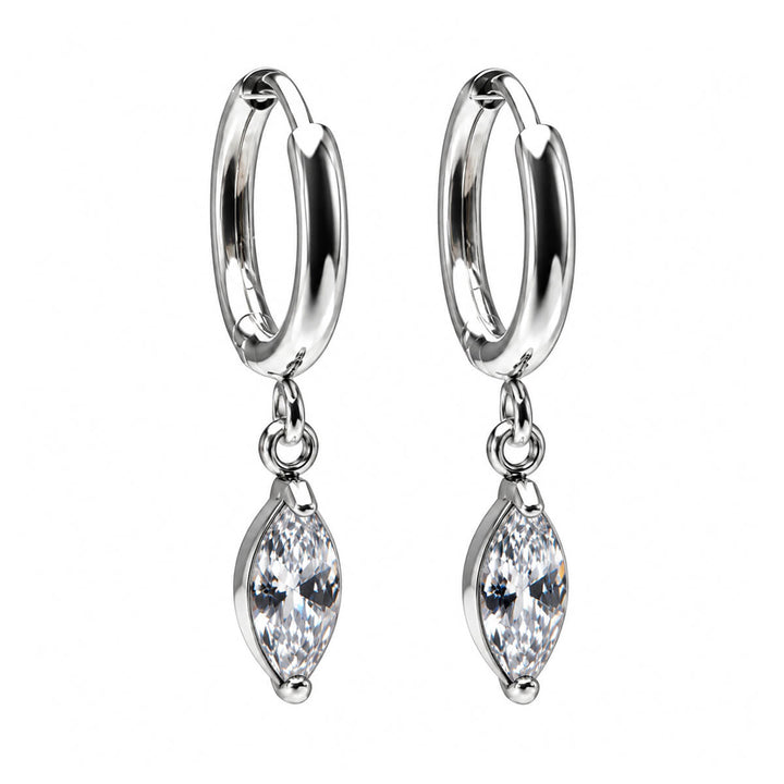Delicate steel hoop earrings with a zirconia pendant (316L steel)