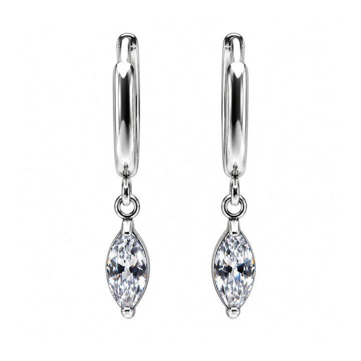 Delicate steel hoop earrings with a zirconia pendant (316L steel)