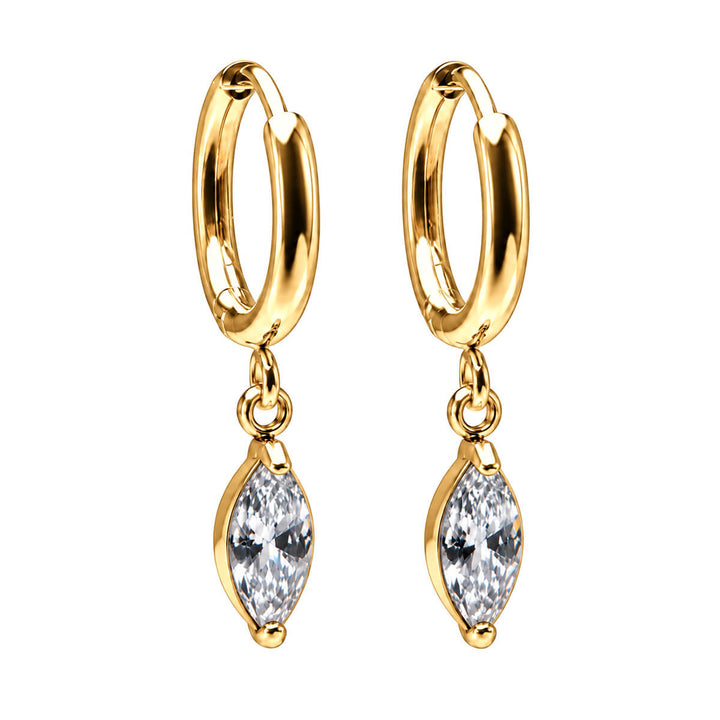 Delicate steel hoop earrings with a zirconia pendant (316L steel)
