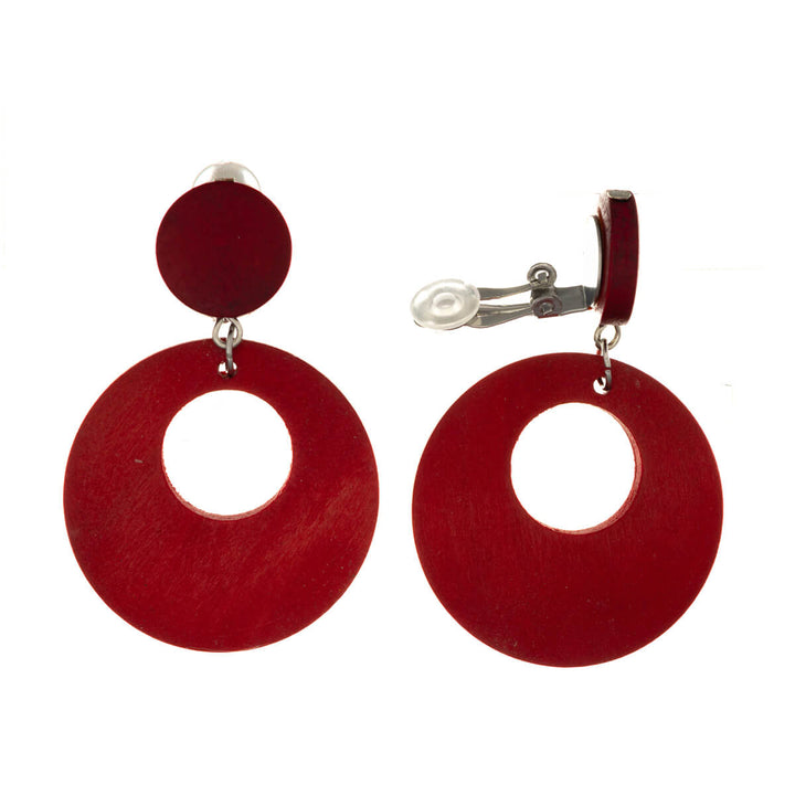 Round wooden clip earrings - Made in Finland (steel 316L)