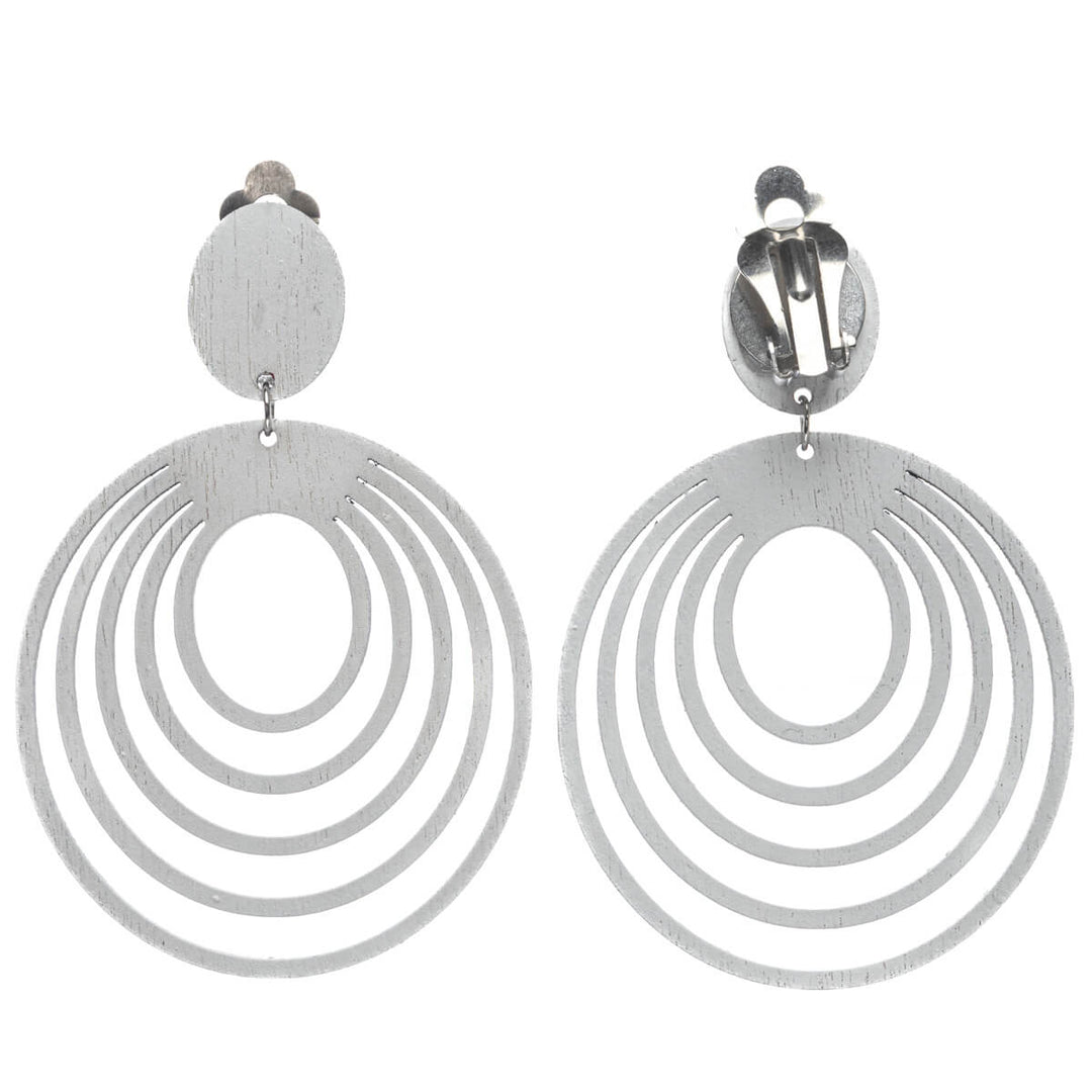 Wooden oval clip earrings (Steel 316L)
