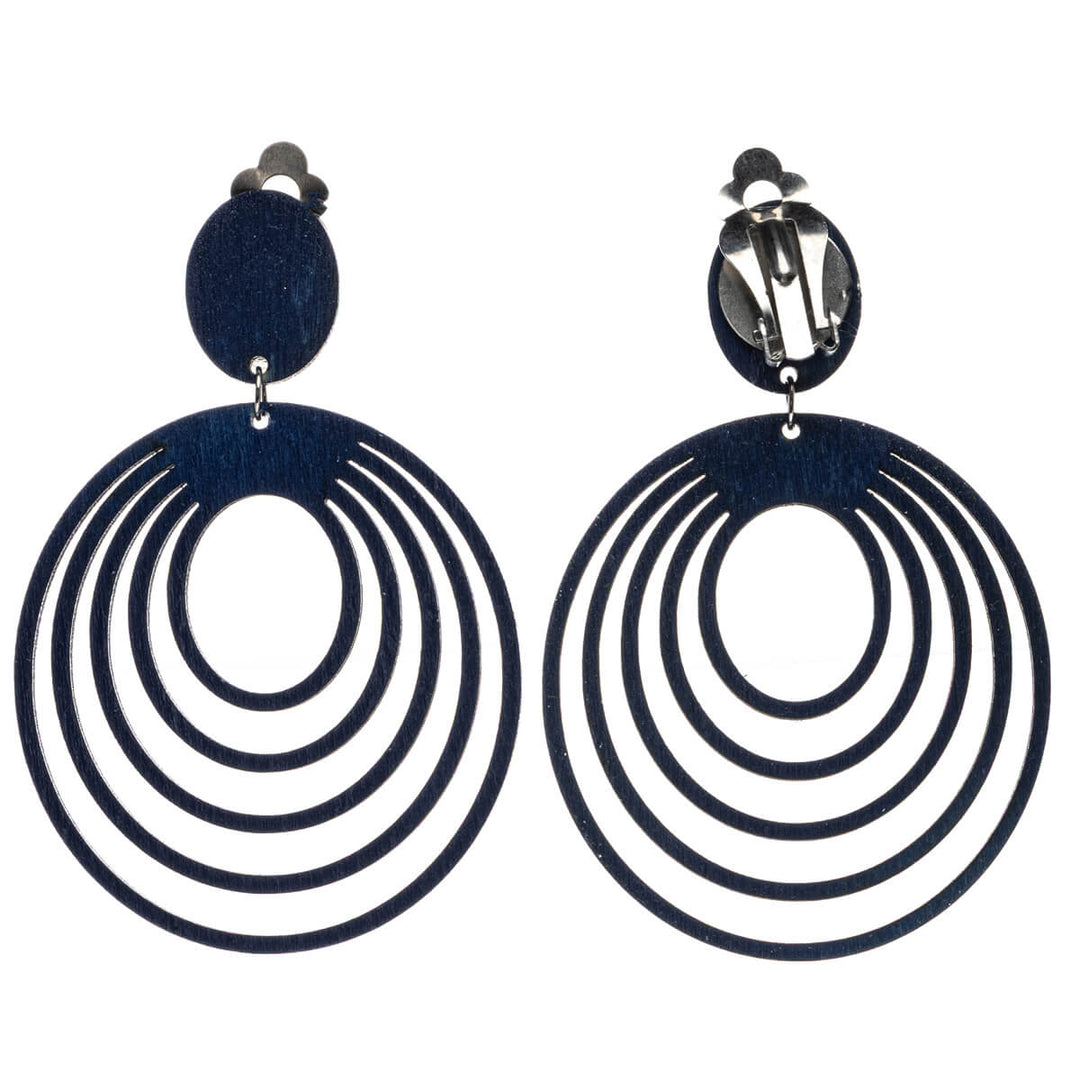 Wooden oval clip earrings (Steel 316L)